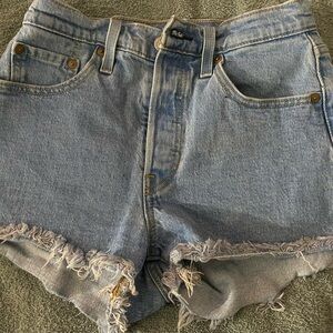 Levi's Classic Blue Frayed Jean Shorts